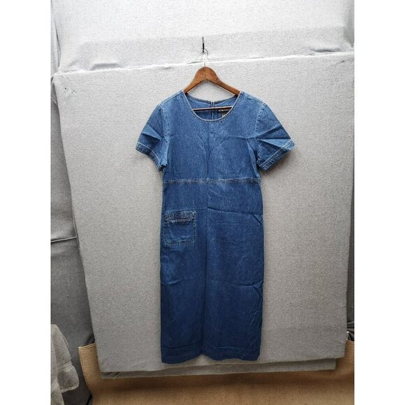 Boston Classics Denim Short-Sleeve Midi Dress With Pocket Size S 100% Cotton Blu - Picture 1 of 4
